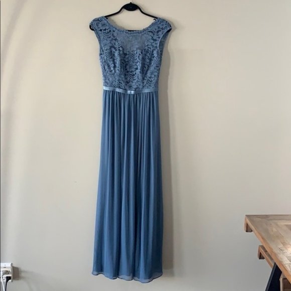 David's Bridal Blue Lace Evening Gown - Picture 1 of 2
